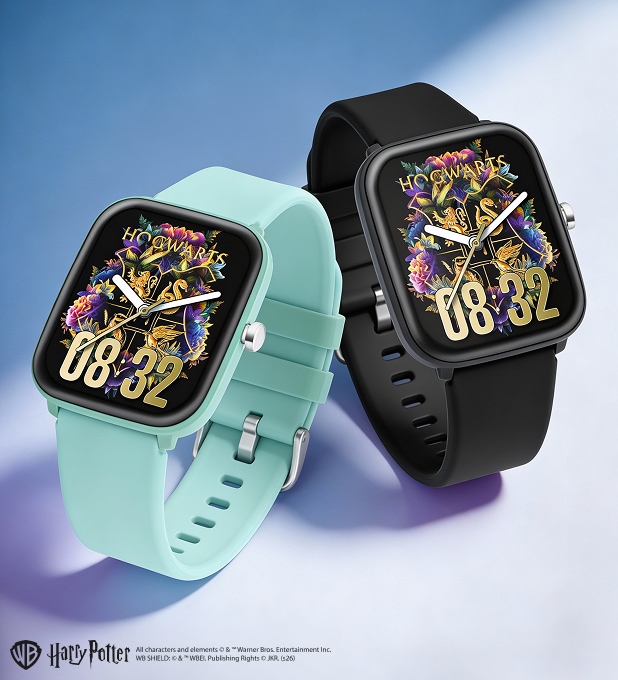 Turquoise and pink smartwatches from the Harry Potter collection