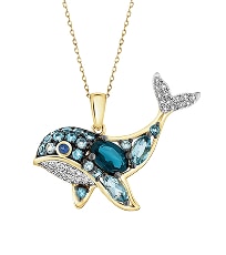 Yellow gold pendant with diamonds, ornamental stones, and gemstones – whale