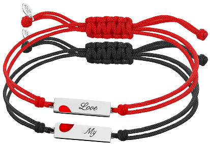 Two bracelets on a string - black with the inscription My, red with the inscription Love