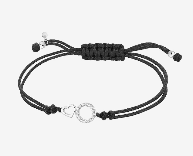 String bracelet with silver elements decorated with zircons