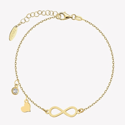 gold bracelet with pendants - heart, infinity symbol