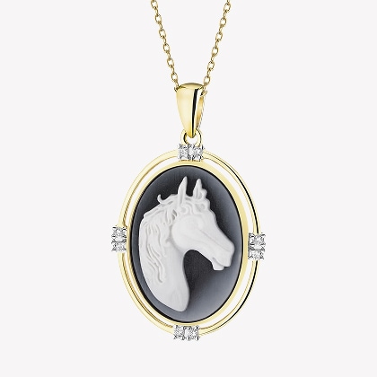Gold pendant with a vintage horse image