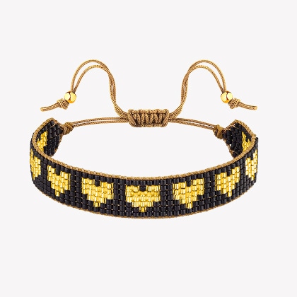 Fabric bracelet with heart-shaped gold elements