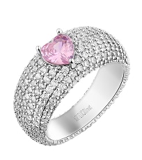 Rhodium-plated brass ring with zircons - heart