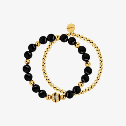 Złota bransoletka z czarnymi koralikami