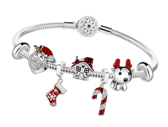 Srebrna bransoletka z kolekcji Beads z świątecznymi zawieszkami