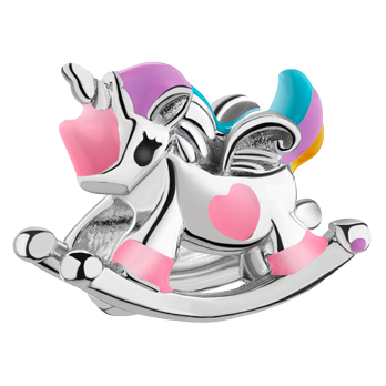 Zawieszka srebrna beads dla dziecka z emalią - jednorożec