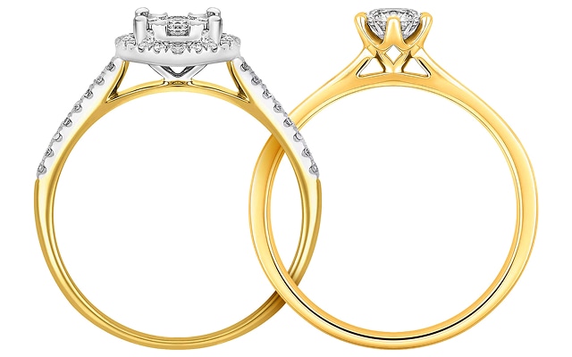 Dwa złote pierścionki z diamentami z kolekcji Diamond Dream i Diamond Story