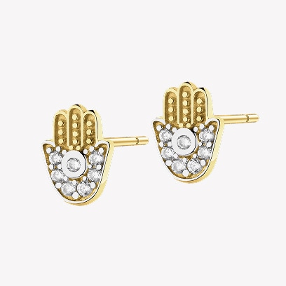 Złote kolczyki z cyrkoniami - ręce Fatimy