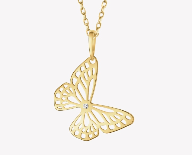 Złoty wisiorek z diamentem - motyl