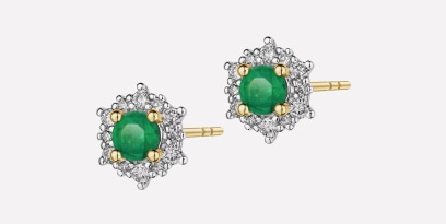 Kolczyki z żółtego złota z diamentami i szmaragdami