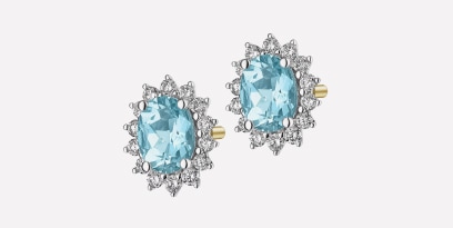 Kolczyki z żółtego i białego złota z brylantami i akwamarynami