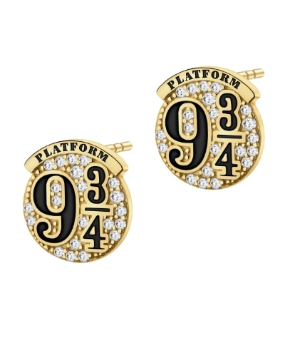 Kolczyki ze srebra pozłacanego z cyrkoniami i emalią - Harry Potter, Peron 9 i ¾