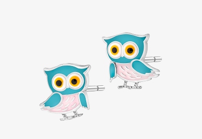 srebrne kolczyki z emalią - sowa