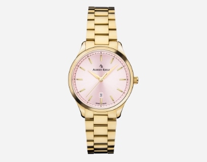 Złoty zegarek Albert-reiele z różową kopertą