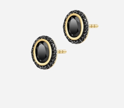 Złote kolczyki z ciemnymi cyrkoniami
