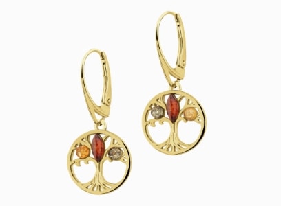 Kolczyki srebrne z bursztynem - drzewa