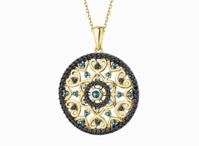 Zawieszka z żółtego złota z diamentami i kamieniami ozdobnymi - rozeta