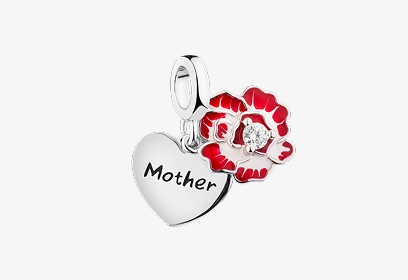 Zawieszka srebrna beads z cyrkonią i emalią - kwiat, serce, mama