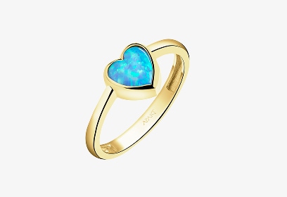 Złoty pierścionek z opalitem - serce
