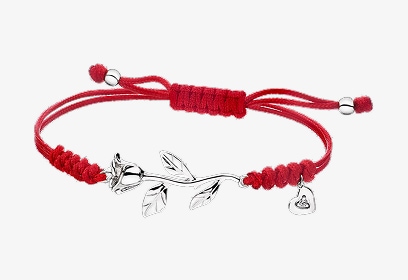 Bransoletka z elementami białego złota i diamentem - róża, serce