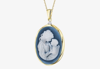 Zawieszka z żółtego złota z brylantem i agatem - kamea