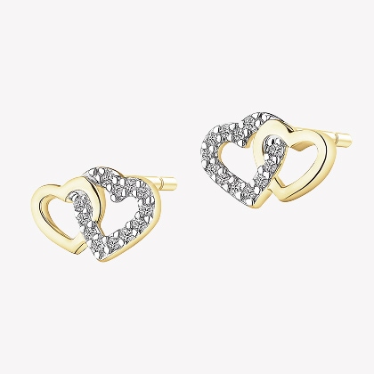 Kolczyki z żółtego złota z diamentami - serca