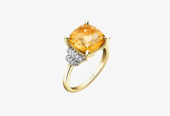Pierścionek z żółtego złota z diamentami i cytrynem