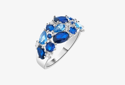 Pierścionek z białego złota z brylantami i szafirami