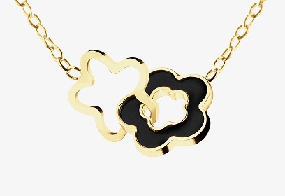 Złoty naszyjnik z łączącymi się ze sobą zawieszkami w kształcie kwiatków