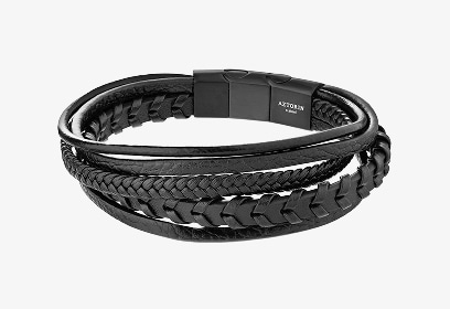 Czarna skórzana bransoletka marki Aztorin