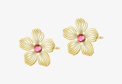 Złote kolczyki z cyrkoniami - kwiaty