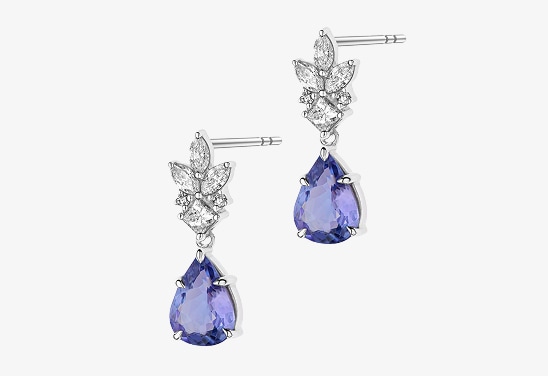 Kolczyki z białego złota z diamentami i tanzanitem