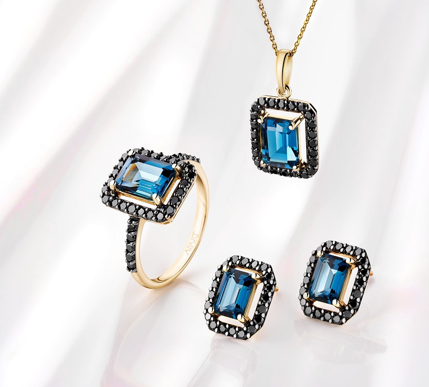 Złota biżuteria zdobiona kamieniami z kolekcji Vintage