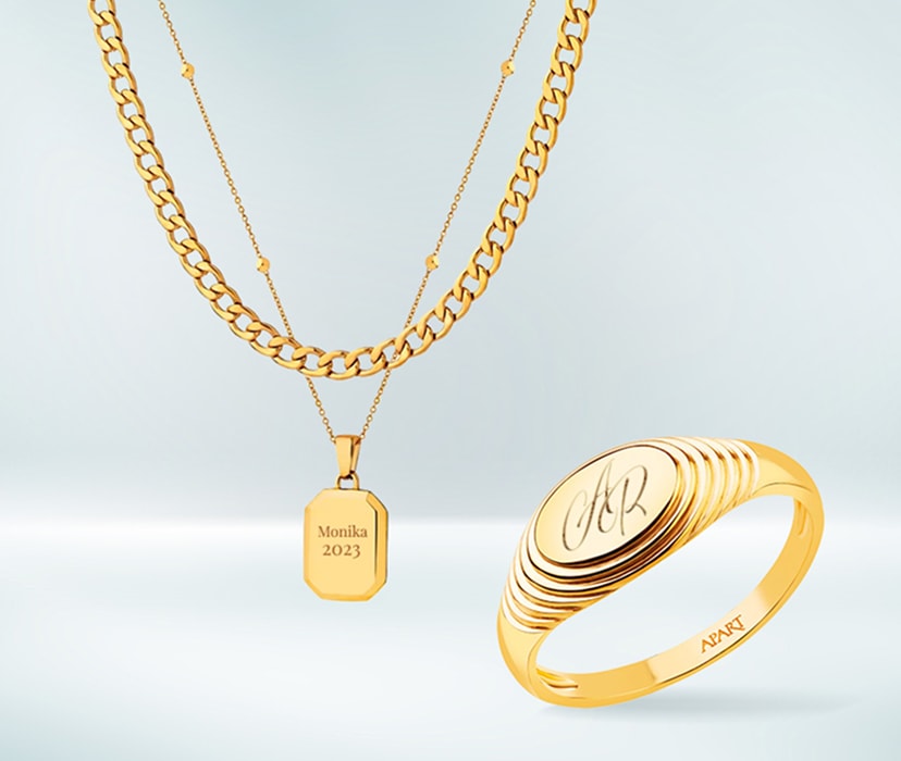 Złoty sygnet, łańcuszek i zawieszka