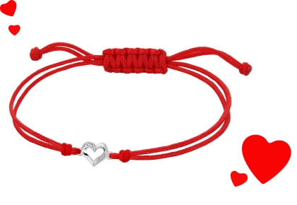 Bransoletka - sznurek z elementami żółtego złota i diamentami - serce