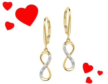 Kolczyki z żółtego złota z diamentami - nieskończoność