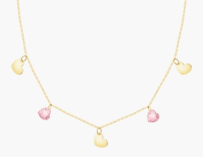 Złoty naszyjnik z zawieszkami w kształcie serc