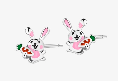 Kolczyki srebrne z emalią - zajączki, marchewki