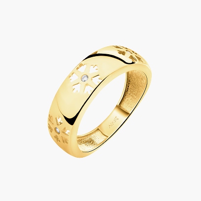 Złoty pierścionek z cyrkoniami - śnieżynki