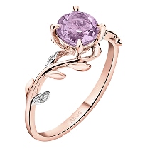 Pierścionek z różowego złota z diamentami i ametystem
