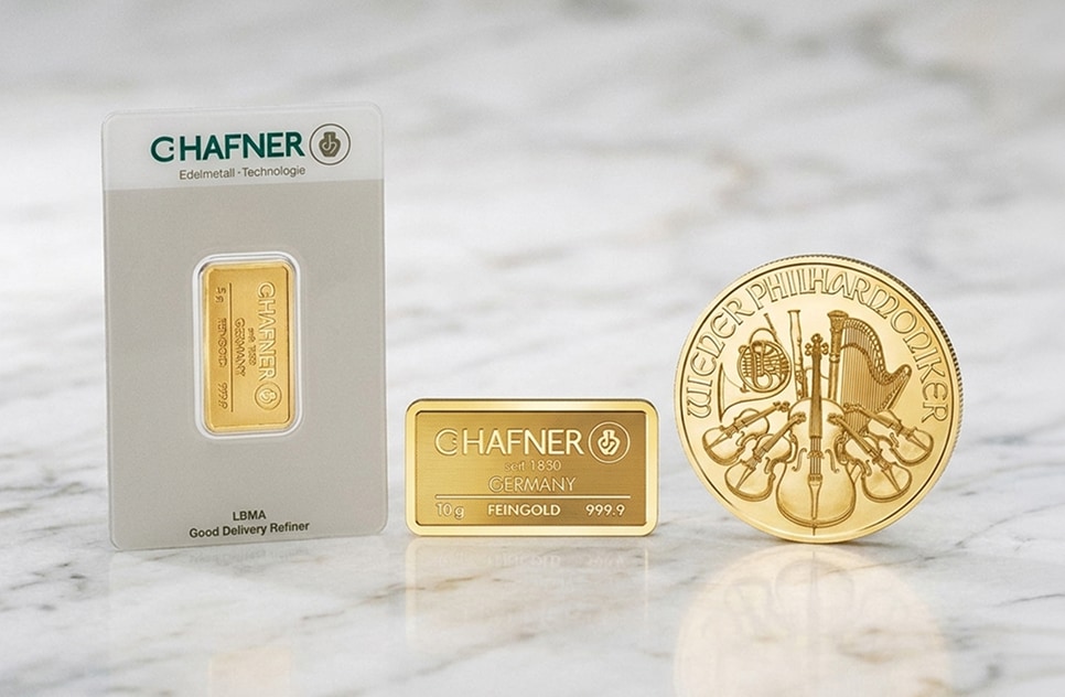 Złote sztabki i moneta - Mennica Apart