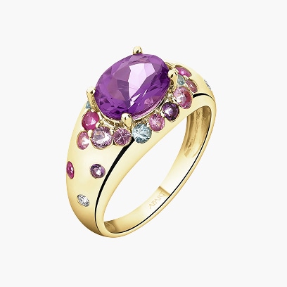 Złoty pierścionek z kolorowymi kamieniami