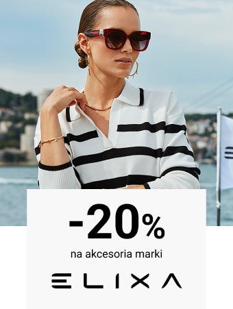 Zosia Nowak w sweterku z paskami prezentująca akcesoria marki Elixa