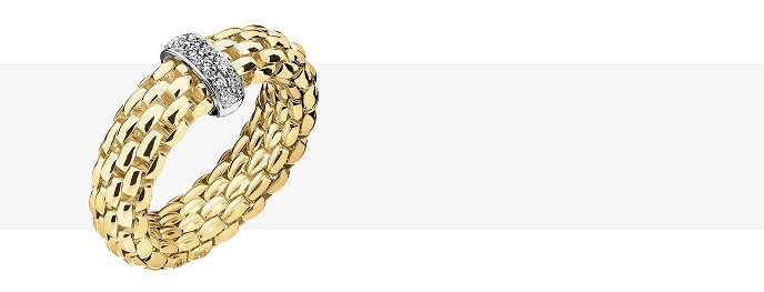 Pierścionek FOPE FLEX'IT z żółtego i białego złota z brylantami