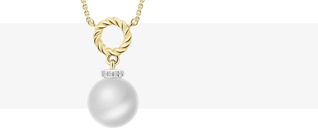 Naszyjnik z żółtego złota z diamentami i perłą