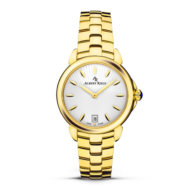 Zegarek marki Albert Riele Gala z białą tarczą i złotą bransoletą