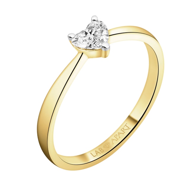Pierścionek z żółtego złota z diamentem laboratoryjnym - serce