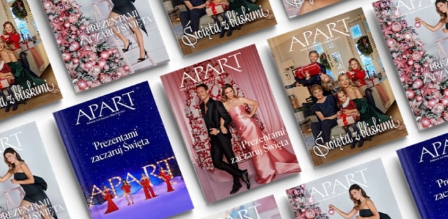 Okładki katalogu Apart ułożone obok siebie pod skosem