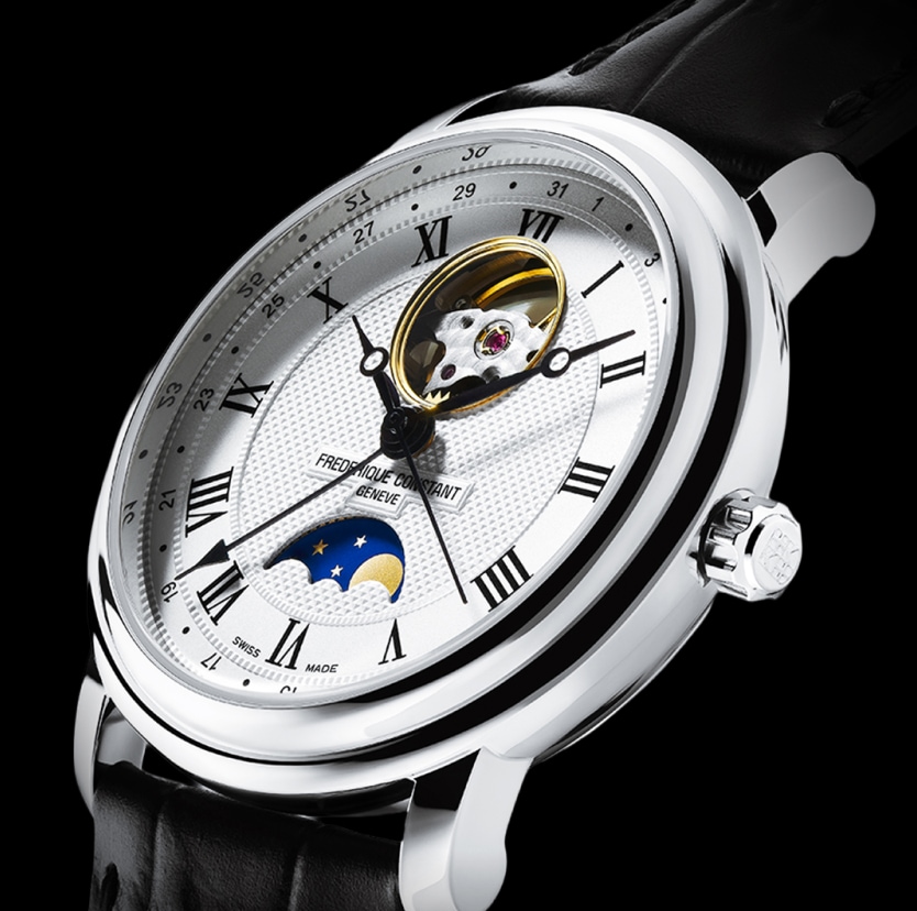 Zegarek męski marki Frederique Constant z białą tarczą i czarnym paskiem